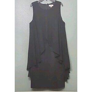 Calvin Klein Little Black Cocktail Dress Chiffon Detail Sleeveless Shift 12